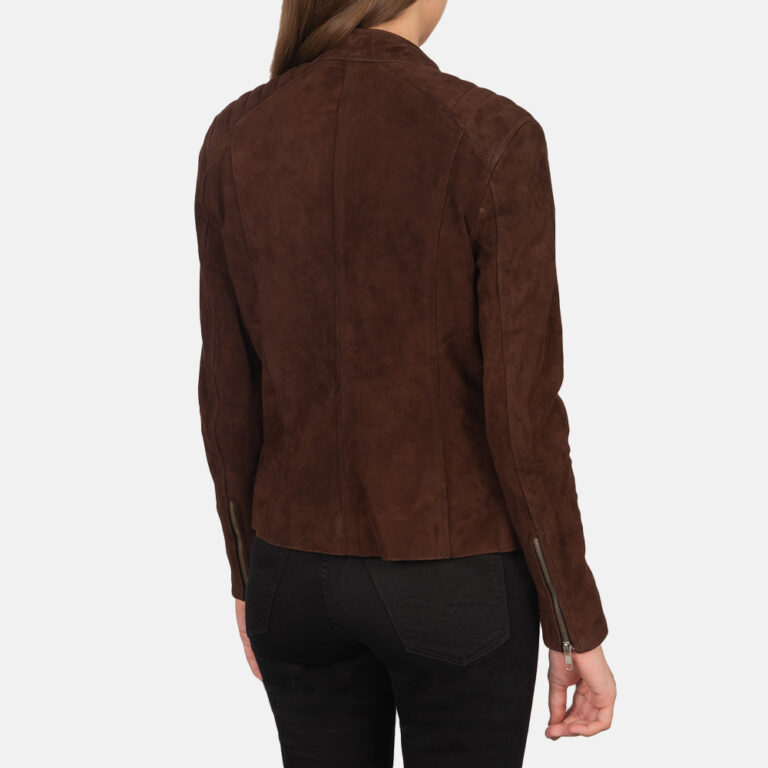 Womens Kelsee Mocha Suede Biker Jacket Tilted Back-8-1659375832037